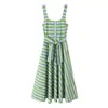 Vestido de Verano Elegante a Rayas con Estilo Europeo y Americano, Estampado Nuevo, Fresco y Dulce, Juvenil y de Moda, Cintura de Corbata, Falda Acampanada