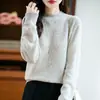 Suéter de lana pura transfronterizo para mujer, primera línea, lunares, otoño e invierno, suéter holgado 0, cuello semi alto, top básico, elegante, hecho de hilo jaspeado