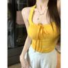 Top Regata com Gola Halter Feminino 2025 Novo Estilo Verão com Bojo, Laço, Acabamento em Renda, Roupa Íntima, Top Estilo Garota Spicy