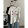 Camiseta de Verano Vintage para Mujer Talla Grande 100kg Extra Grande Color Café Bordado de Letras Cuello Redondo Manga Corta Versátil Adelgazante