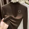 Camiseta de manga larga de terciopelo alemán con cuello alto y ribete de oreja de madera para niñas 2026 Otoño/Invierno prenda interior capa base top cálido cepillado
