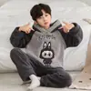 Ropa de Dormir de Invierno para Niños de Comercio Exterior, Acolchada con Forro Polar de Terciopelo Coral, Trajes de Dibujos Animados para Niños, Ropa para Casa Linda con Capucha para Niños