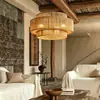 Lámpara de araña tejida de ratán de doble capa, lámpara de comedor de estilo japonés moderno, lámpara de araña de estilo wabi-sabi para mesa de comedor y sala de estar, accesorio de iluminación de estilo madera natural