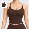 Top esportivo sem costura com alças finas e design bonito nas costas, alta elasticidade, acolchoado, color block, regata para yoga, peça externa para fitness
