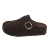 Versión de Piel de Vaca Suela Gruesa Estilo Retro Zapatos Birkenstock para Mujer Calzado Cálido de Algodón con Felpa Puntera Cerrada Medias Zapatillas Mulas para Exteriores