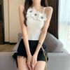 Estilo Coreano Sexy Puro Desejo Cuidado Camisola Colete Fashionável Base Irregular Flor Tridimensional Retrô Top Slim