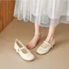 Zapatos Mary Jane blancos para combinar con faldas, nuevos zapatos de ballet de suela blanda 2026, zapatos de tacón bajo exquisitos de estilo francés, zapatos de tacón grueso para mujer