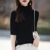 Estilo Novo de Primavera Algodão Puro Gola Meia-Alta Manga Três Quartos Suéter Base Tricotado Cor Sólida Versátil Estilo Coreano Top Canelado Roupa Feminina