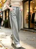 Pantalones Deportivos de Algodón a Rayas Estilo Americano con Cordón para Mujer, Pierna Ancha, Talla Grande 2026 Otoño, Cintura Alta, Corte Holgado, Adelgazantes