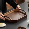 Bandeja de Almacenamiento Retro Estilo Chino de Bambú Color Nogal, Bandeja de Bambú para Té Seco de Lujo Ligero, Plato de Frutas para Sala de Estar, Bandeja de Madera de Alto Nivel Comercial