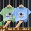 Camiseta de Verão de Algodão Puro de Manga Curta para Meninos 2026 Nova Estampa de Desenho Roupas Infantis Tops Finos para Bebês Meninos t