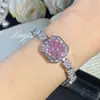 Bracelete Octogonal Millennium Corte Rosa Verde Violeta de Indústria Pesada Cravejado com Diamante de Alto Carbono Flor Rosa Pulseira Azul Tan Sang para Mulheres