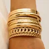 Moda Retro Europea y Americana Joyería Transfronteriza Pulseras Apilables Geométricas Simples Pulsera Abierta Redonda Dorada Pulido Conjunto