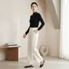 Suéter de Lana de Nuevo Estilo Otoño e Invierno con Cuello Medio Alto para Mujer Suéter de Punto Canalé Adelgazante sin Costuras para Superponer Capa Interior Capa Base