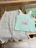 Traje de Niña 2024 Verano Nuevo Llegada Estilo Coreano Infantil Estampado de Dibujos Animados Cuello de Flor 3D Camisola Pantalones de Raya Prellet