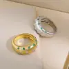 Anel de Luxo Leve com Pontos de Diamante Escovado para Mulheres, Anel Ajustável de Prata Esterlina S925 Banhado a Ouro com Diamante Verde, Popular no Xiaohongshu, Sensação de Alta Qualidade