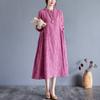 Foto Real en Stock Otoño 2024 Nuevo Literario Talla Grande Cubre Vientre Adelgazante Look Vestido Cheongsam de Manga Larga Algodón y Lino Abotonado para Mujer