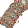 Pulsera trenzada de cordón plateado y rojo para puesto callejero, tobillera plateada, pulsera de aleación trenzada de cordón rojo Plata de Tíbet al por mayor