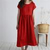 Una Falda Midi de Punto para Comercio Exterior Transfronterizo, de Manga Corta y Cuello Redondo, Color Sólido, Plisada, Holgada y Casual, de Algodón y Lino para Mujer