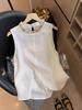 Chal sin mangas de lino con cuentas de estilo étnico para mujer, prenda exterior de verano, estilo French Old Money, top sin mangas de algodón y lino blanco A4592