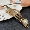 Grampo de cabelo de pérola sintética simples da moda para mulheres, grampo bico de pato colher traseira simples da moda, acessórios de cabelo de liga geométrica, joias pequenas