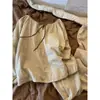 Conjunto de Pijama de Algodón Nube Nuevo de Fábrica al por Mayor para Mujer con Almohadillas en el Pecho, Manga Larga, Pantalón Largo, Holgado, Estampado Floral Pequeño, Conjunto de Ropa para el Hogar, Moderno