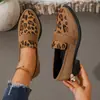 Comercio Exterior Transfronterizo 2026 Nuevos Mocasines Estampado de Leopardo para Mujer Retro Ante Tacón Grueso Slip-ons Versátiles Zapatos Planos de Moda