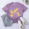 Suprimento de Comércio Exterior Transfronteiriço: Camiseta Estampada Manga Curta Feminina Estilo Floresta de Limão Desenho de Linha, Casual de Verão Ampla