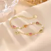 Yiluyin Pulsera de Plata de Ley S925 Chapada en Oro Turmalina Vintage Lujo Ligero Forma de Calabaza Perla de la Fortuna Patrón de Diente Joyería de Plata al por Mayor