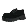 Sapatos masculinos de couro fosco estilo coreano, bico largo, de amarrar, estilo retrô, cano baixo, tamanho grande, sola grossa, sapatos de trabalho da moda