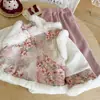Conjunto de Ropa Estilo Chino para Niñas Otoño e Invierno Nuevo Forro Polar Nuevo Estilo Chino Hanfu Pantalones Largos Casuales Conjunto de Dos Piezas de Moda Transfronterizo