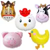 Globos con cabeza de animal de caricatura para decoración de fiesta de cumpleaños infantil, decoraciones con forma de vaca, pollo, cerdo, caballo de papel de aluminio