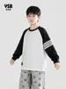 Camiseta de otoño Yingsibao para niños, top de cuello redondo para niños, ropa de manga larga holgada para niños, prenda interior de bloques de color blanco y negro