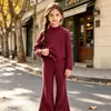 Conjunto de Niña Moda Cuello Alto Tejido Pantalón Largo Niños Dos Piezas