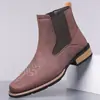 Botas Bordadas Masculinas Slip On Botas de Cano Curto com