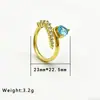 Anel Aberto de Nova Luxúria Aquamarina Gota d'Água Diamante Transfronteiriço para Mulheres, Design de Nicho, Anel Elegante, Presente de Dia dos Namorados