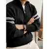 Suéter de punto de dos rayas, cárdigan de pareja para hombre y mujer, diseño a rayas, estilo "old money", otoño/invierno, venta al por mayor desde una fábrica transfronteriza