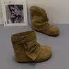 Botas curtas emagrecedoras moda nicho botas de cano médio camurça retrô bico redondo versátil salto grosso botas para perna de calça Outono 2025 Novidades