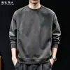 Sudadera de Algodón Puro de Peso Pesado Cuello Redondo Oversize para Hombre Otoño Nuevo Estilo Holgada Color Sólido Hombro Caído Casual Manga Larga