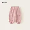 Calça infantil Bangxuan para meninas com laço, calça jogger para bebês, calça casual solta para bebês, calça de moletom infantil versátil