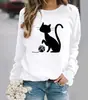 Ropa de Mujer 2025 Estación Independiente de Amazon 2025 Estampado de Gato Cuello Redondo Terciopelo Holgado Sudadera Pulóver Mujer 2