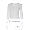 Moderna blusa de encaje con cuello en U para mujer, nueva camiseta de manga larga de color liso ajustada para otoño 2026, venta al por mayor transfronteriza