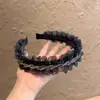 Tiara Plissada em Malha com Strass Preto Estilo Coreano para Mulheres, Grampo Enrolado Exquisito com Pedrarias de Cristal, Faixa de Cabeça para Lavar o Rosto, Elástico de Cabelo para Mulheres