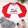 Top de Manga Larga Raglán Bicolor de Amazon con Estampado de Santa Claus y Renos, Nueva Ropa Casual Urbana de Principios de Otoño