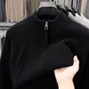Suéter com Gola Alta e Zíper para Homens, Novo Estilo Outono e Inverno 2025, Pulôver Soltinho, Tricô Básico Liso, Tendência para Homens
