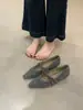 Sapatos Femininos Flats Cinza Veludo Retro Salto Grosso Outono e Inverno 2025 Laço Elegante Salto Alto para o Trabalho