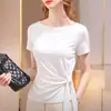 Nueva Camiseta de Manga Corta Ajustada para Mujer 2026, Top de Verano con Hombros Descubiertos Adelgazante con Cuello de Corbata y Acabado de Alta Gama