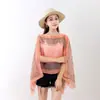 Xale de Castanha Roupa Protetora Solar Feminina Chiffon Fivela de Pérola Versátil Protetor Solar Chiffon Toalha de Praia Lenço Mágico Multifuncional