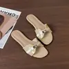 Sandalias Planas de Metal Estilo Coreano para Mujer, para Uso Exterior en Verano, Pantuflas Casuales con Suelas de Goma, en Stock para Entrega Inmediata