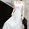 Vestidos de Noche Europeos y Americanos 2026 Nuevo Estilo Otoño Elegante Largo Banquete Lujo Ligero Nicho Socialité Vestido Blanco